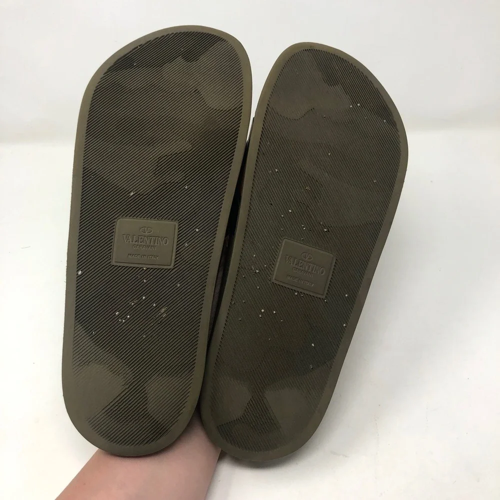 Valentino Garavani Camo Print Rubber Slide Sandals Mens‎ 41 8 Green HM873 Italy